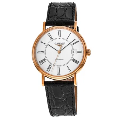 Longines Presence Automatic Rose Gold Plated Black Leather Strap Men's Watch L4.922.1.11.2 In White
