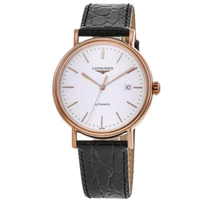 Longines Presence Automatic White Dial Black Leather Strap Men's Watch L4.922.1.12.2 In Gold