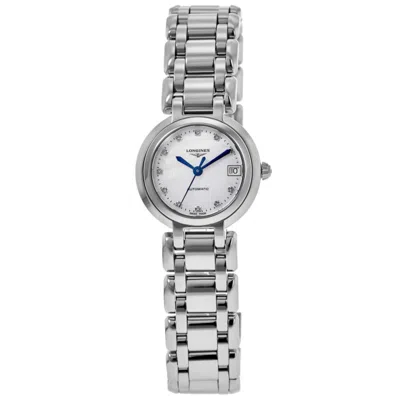Longines Primaluna Automatic 26.5mm White Mother Of Pearl Diamond Dial Steel Women's Watch L8.111.4.87.6 In Multi