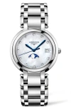 Longines Women's Swiss Primaluna Diamond-accent Stainless Steel Bracelet Watch 34mm In No Color