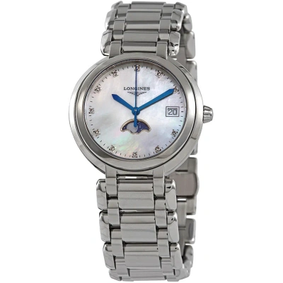 Longines Primaluna Moonphase Mother Of Pearl Diamond Dial Ladies Watch L8.116.4.87.6 In Blue / Mop / Mother Of Pearl