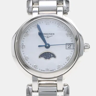 Pre-owned Longines Primaluna White Stainless Steel Diamonds Quartz Women Wristwatch 31mm