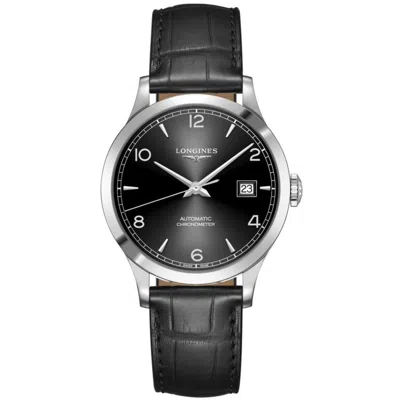 Longines Record Automatic Black Dial Leather Strap Men's Watch L2.820.4.56.2