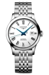 Longines Women's Swiss Automatic Chronometer Record Stainless Steel Bracelet Watch 30mm In Silver/white/silver