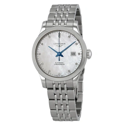 Longines Record Automatic Chronometer Diamond White Mother Of Pearl Dial Ladies Watch L2.321.4.87.6 In Metallic