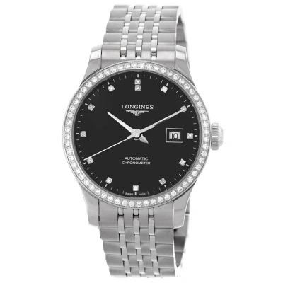 Longines Record Automatic Diamond Black Dial Ladies Watch L23210576 In Metallic