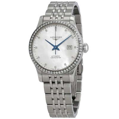 Longines Record Automatic Mother Of Pearl Dial Ladies Watch L2.321.0.87.6 In Blue / Mop / Mother Of Pearl
