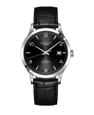 Pre-owned Longines Record Automatic Black Dial Black Leather Men's Watch L2.821.4.56.2