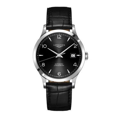 Longines Record Chronometer Automatic Black Dial Leather Strap Men's Watch L2.821.4.56.2
