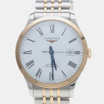 Pre-owned Longines Record L2.821.5.11.7 Automatic White Stainless Steel And Gold Men's Wristwatch 40mm