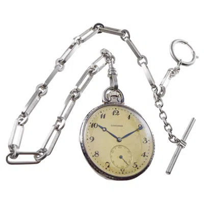 Pre-owned Longines Silver & Niello Watch From 1915 Dial By Stern Freres Matching Chain In Multi