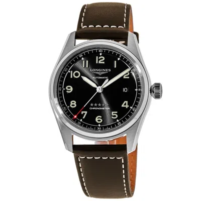 Longines Spirit Automatic Black Dial Leather Strap Men's Watch L3.810.4.53.0 In Silver