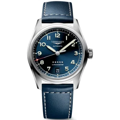Longines Spirit Automatic Blue Dial Leather Strap Men's Watch L3.410.4.93.0 In Silver