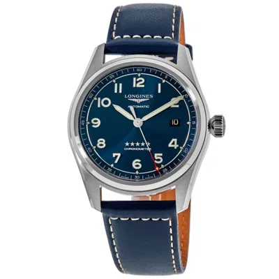 Longines Spirit Automatic Blue Dial Leather Strap Men's Watch L3.810.4.93.0 In Silver