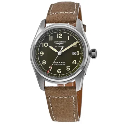 Longines Spirit Automatic Green Dial Leather Strap Men's Watch L3.811.4.03.2 In Silver