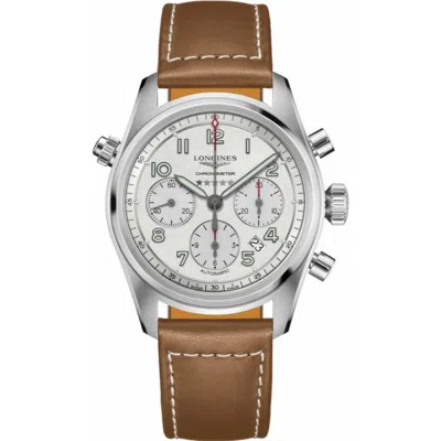 Longines Spirit Chronograph Silver Dial Leather Strap Men's Watch L3.820.4.73.2 In Brown