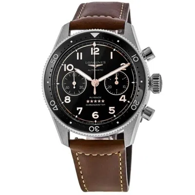 Pre-owned Longines Spirit Flyback Chrono Black Dial Leather 42mm Men's Watch L3.821.4.53.2