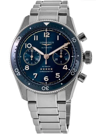 Pre-owned Longines Spirit Flyback Chrono Blue Dial Steel 42 Mm Men's Watch L3.821.4.93.6