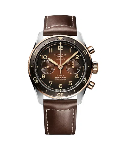 Longines Men's Swiss Automatic Chronograph Spirit Flyback Brown Leather Strap Watch 42mm In No Color