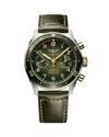 Longines Men's Swiss Automatic Chronograph Spirit Flyback Green Leather Strap Watch 42mm In Green