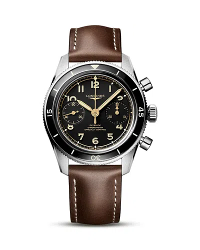 Longines Spirit Pilot Flyback Leather Strap Watch, 39.5mm In Brown
