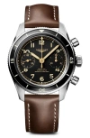Longines Spirit Pilot Flyback Leather Strap Watch, 39.5mm In Brown