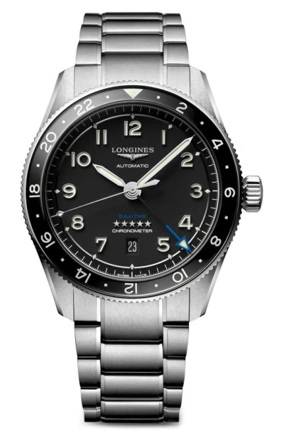 Longines Men's Swiss Automatic Spirit Zulu Time Stainless Steel Bracelet Watch 42mm In Black