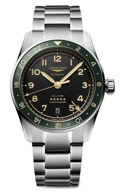 Longines Spirit Zulu Bracelet Watch, 39mm In Silver/anthracite/green