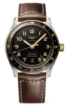 Longines Men's Swiss Automatic Spirit Zulu Time Brown Leather Strap Watch 39mm In Anthracite/brown