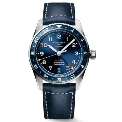 Pre-owned Longines Spirit Zulu Time 39mm Blue Dial Gmt Leather Men's Watch L38024932