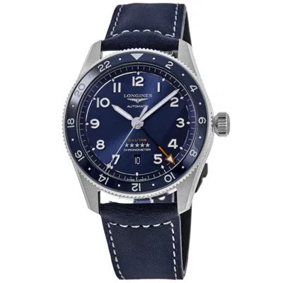 Longines Spirit Zulu Time Blue Dial Leather Strap Men's Watch