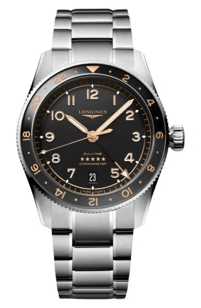 Longines Spirit Zulu Time Gmt Automatic Bracelet Watch, 39mm In Metallic