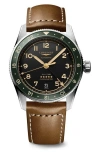 Longines Spirit Zulu Time Gmt Automatic Leather Strap Watch, 39mm In Brown