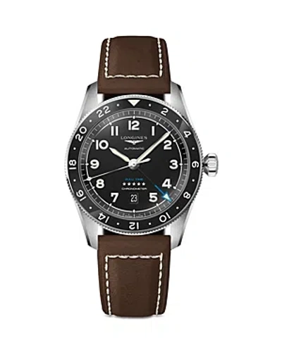 Longines Spirit Zulu Time Gmt Chronometer, 42mm In Black/brown
