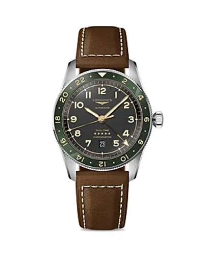 Longines Men's Swiss Automatic Spirit Zulu Time Brown Leather Strap Watch 42mm In Black