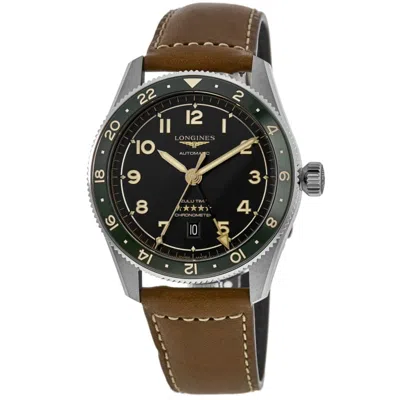 Longines Spirit Zulu Time Grey Dial Leather Strap Men's Watch L3.802.4.63.2 In Brown