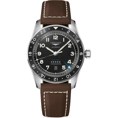 Longines Spirit Zulu Time Leather Strap Watch, 42mm In Black
