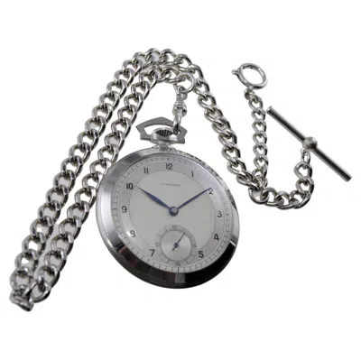 Pre-owned Longines Steel Art Deco Open Face Pocket Watch Original Dial, Circa 1930s In Multi