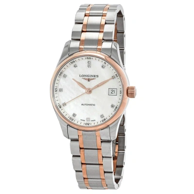 Longines The  Master Collection Automatic Diamond White Mother Of Pearl Dial Ladies Watch L2 In Gold