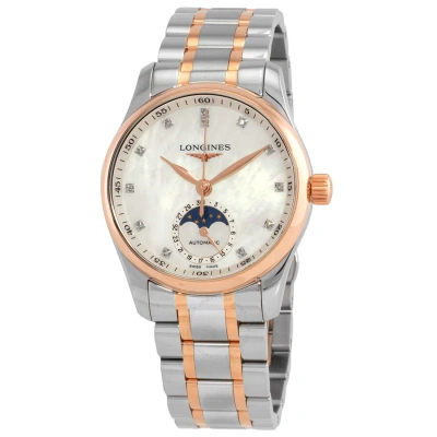 Longines The  Master Collection Automatic Moon Phase Diamond White Mother Of Pearl Dial Ladi In Metallic