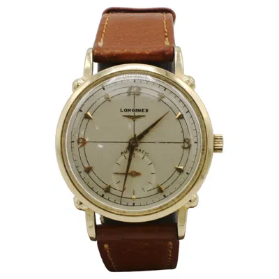 Pre-owned Longines Vintage 14 Karat Yellow Gold Automatic Leather Strap Watch Circa 1950