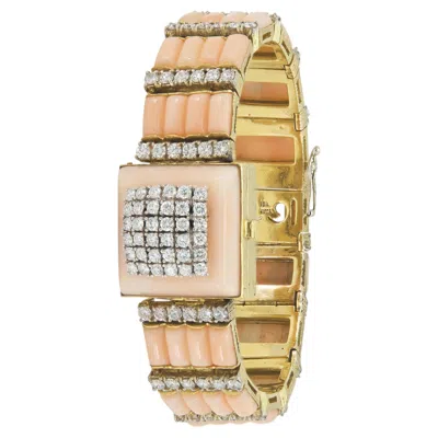 Pre-owned Longines Vintage 1950s Coral And Diamond Concealed Watch Bracelet In Red