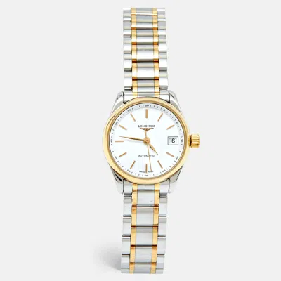 Pre-owned Longines White 18k Yellow Gold Stainless Steel Master Collection L2.128.5.12.7 Women's Wristwatch 25.5 Mm