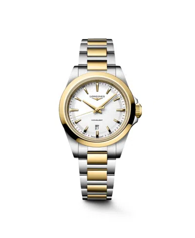 Longines Women's Conquest Yellow Pvd Coating And Silver Stainless Steel Strap Watch 30mm In Multi