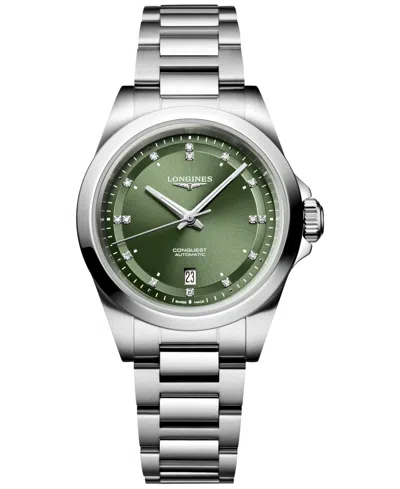 Longines Women's Swiss Automatic Conquest Diamond (1/20 Ct. T.w.) Stainless Steel Bracelet Watch 30mm In No Color