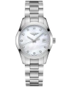 LONGINES WOMEN'S SWISS CONQUEST CLASSIC DIAMOND-ACCENT STAINLESS STEEL BRACELET WATCH 34MM