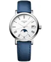 Longines Women's Swiss Elegant Moonphase Blue Leather Strap Watch 30mm In No Color