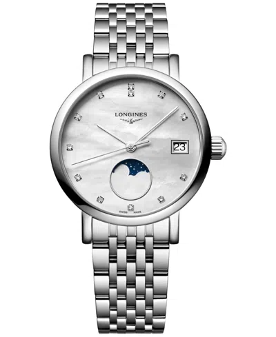 Longines Women's Swiss Elegant Moonphase Diamond (1/20 Ct. T.w.) Stainless Steel Bracelet Watch 30mm In No Color