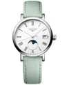 Longines Women's Swiss Elegant Moonphase Green Leather Strap Watch 30mm In No Color