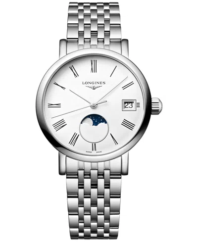 Longines Women's Swiss Elegant Moonphase Stainless Steel Bracelet Watch 30mm In Metallic
